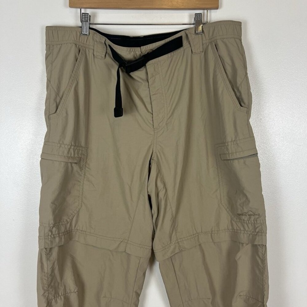 Eddie Bauer Travex Convertible Pants Mens XL x 34 Beige Belted Nylon‎ Hiking - Picture 2 of 9